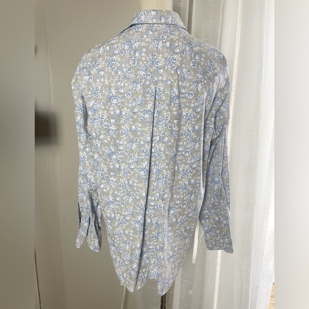 Frank & Eileen Grayson the Hero Blue Floral Button Up Cotton Shirt Size 4 - Picture 2 of 9